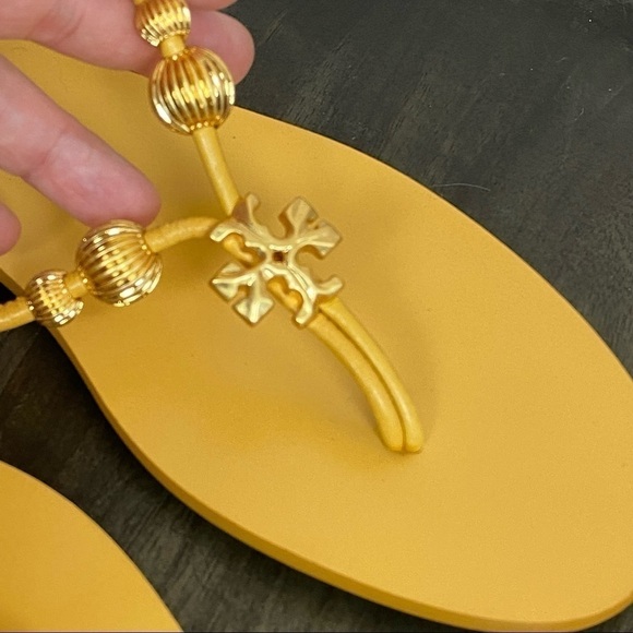Tory‎ Burch Capri Leather Beaded Flip Flop Sandals Size 7 Women - Picture 8 of 11